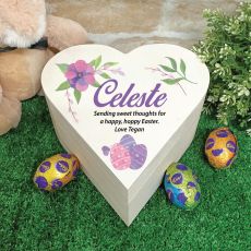 Wooden Easter Heart Box - Purple Eggs