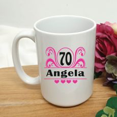 70th Birthday Personalised Coffee Mug - Swirl 15oz