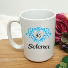 90th Birthday Personalised Coffee Mug Filigree Heart 15oz
