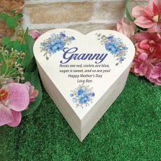 Grandma Wooden Heart Gift Box - Blue Floral