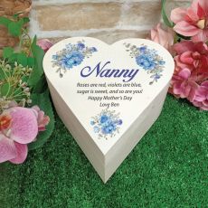 Nana Wooden Heart Gift Box - Blue Floral