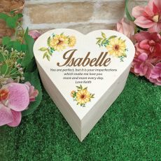 Personalised Wooden Heart Gift Box -Sunflower