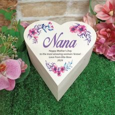 Nana Wooden Heart Gift Box - Watercolour Floral