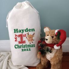 1st Christmas Personalised Sack 80cm  - Reindeer