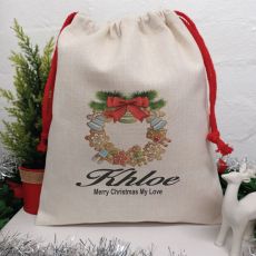 Personalised Christmas Sack 35cm - Wreath
