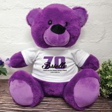 70th Birthday Personalised Bear with T-Shirt Purple 40cm