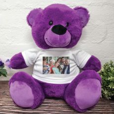Personalised Photo Teddy Bear Purple 40cm