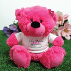 Personalised Baptism Teddy Bear Hot Pink Plush