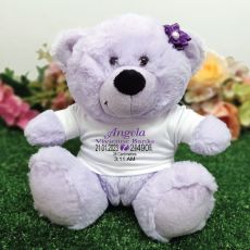 Personalised Baby Birth Details Teddy Bear Lavender