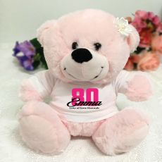 80th Birthday Personalised Teddy Bear Light Pink Plush