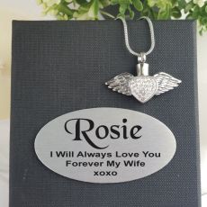 Heart Wings Urn Cremation Ash Necklace in Personalised Box
