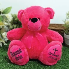 Christening Personalised Teddy Bear 30cm Hot Pink