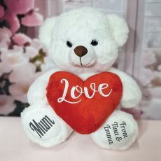 Mum Teddy Bear With Red Heart White 30cm