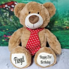 21st Birthday Bear Gordy Brown Red Tie 40cm