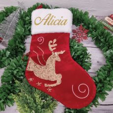 Personalised Christmas Stocking Gold Sequin Reindeer