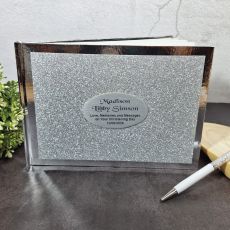 Christening Personalised Guest Book Album & Pen Silver Glitter