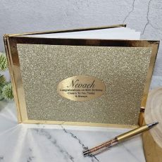 Personalised 90th Birthday Guest Book Album Gold Glitter