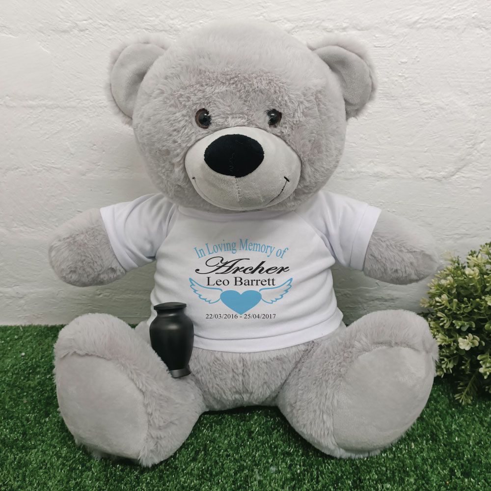 In Loving Memory Memorial Teddy Bear Personalised Custom Gift Grey 